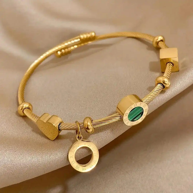 Gold Emerald Charm Bracelet
