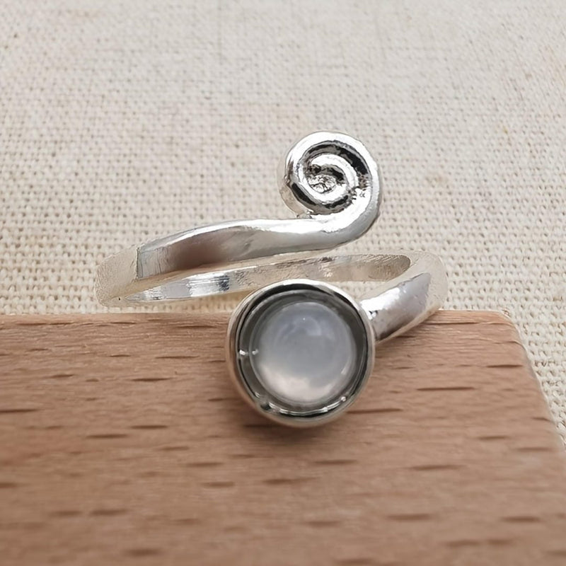 Silver Spiral Moonstone Ring
