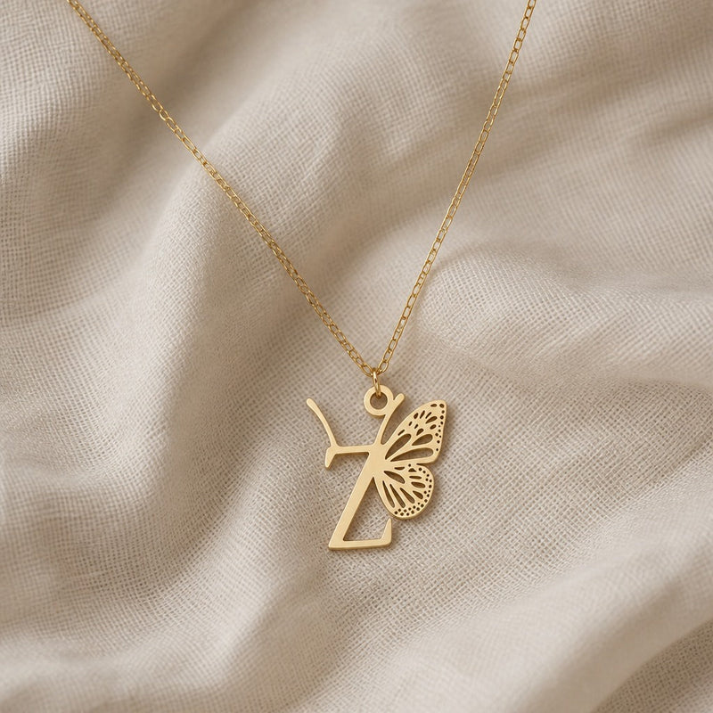 Butterfly Initial Letter Pendant Necklace