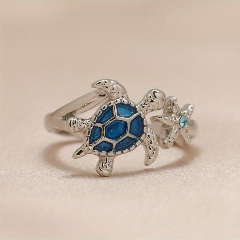 Blue Sea Turtle Starfish Ring