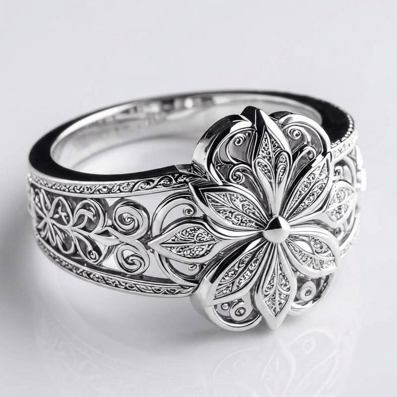 Silver Flower Zirconia Ring