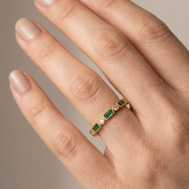 Emerald Style Zirconia Band Ring