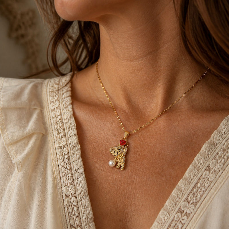 Heart Shaped Bear Pendant Necklace