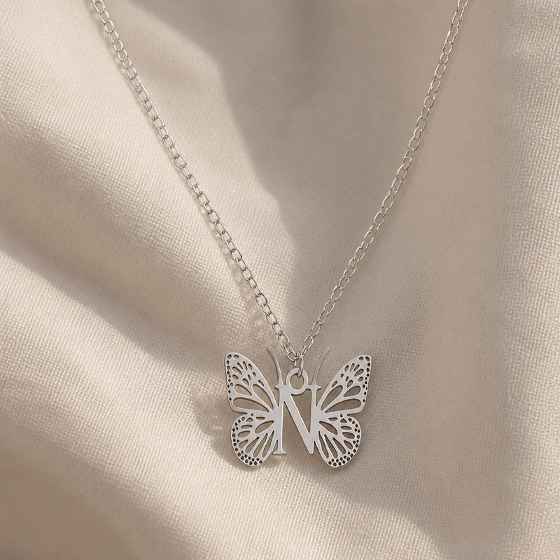 Butterfly Initial Letter Pendant Necklace