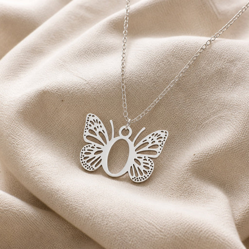 Butterfly Initial Letter Pendant Necklace