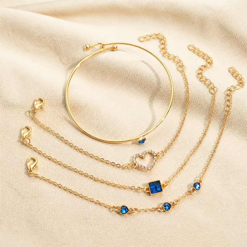 Sapphire Golden Hearts Bracelet Set
