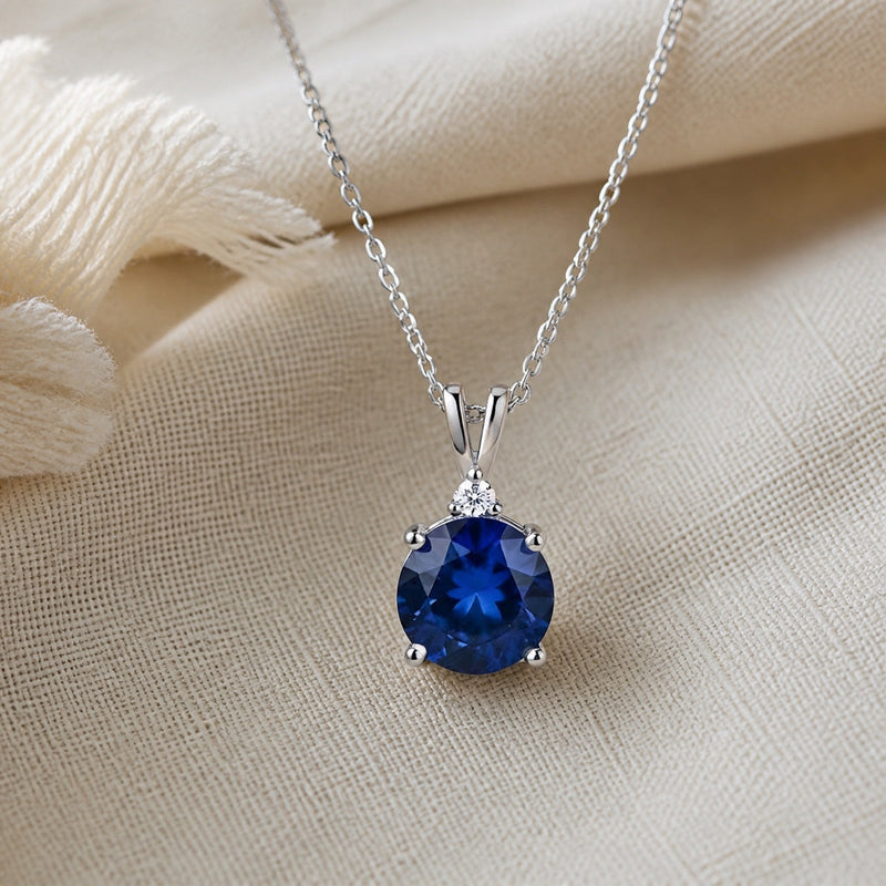 Round Cut Sapphire Necklace