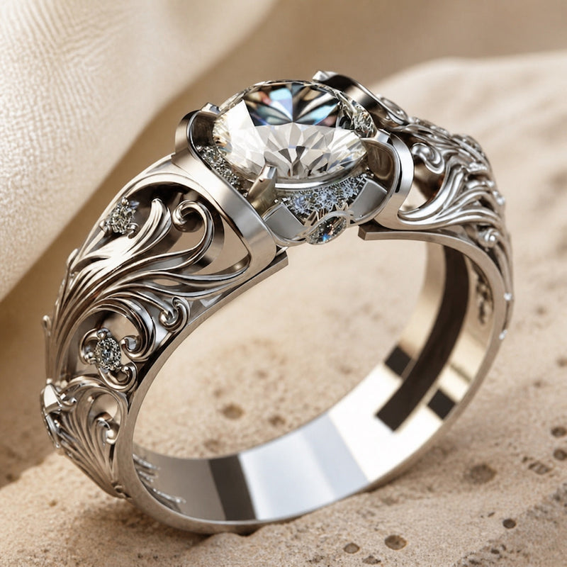 Exquisite Zirconia Engraved Ring