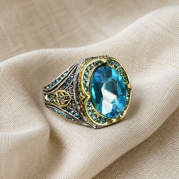 Antique Silver Blue Zircon Ring