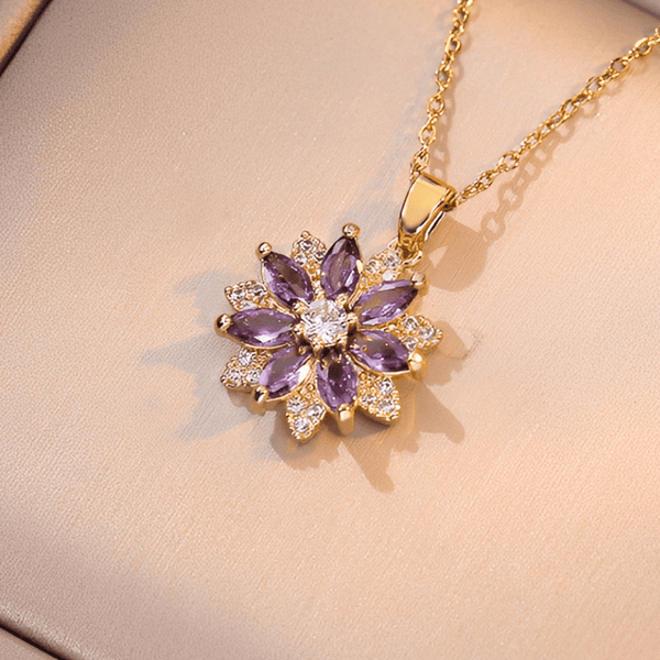 Gemstone Flower Charm Necklace