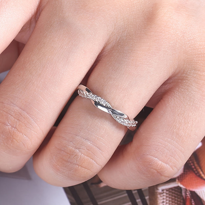 Trendy Inlay Zirconia Twist Eternity Ring