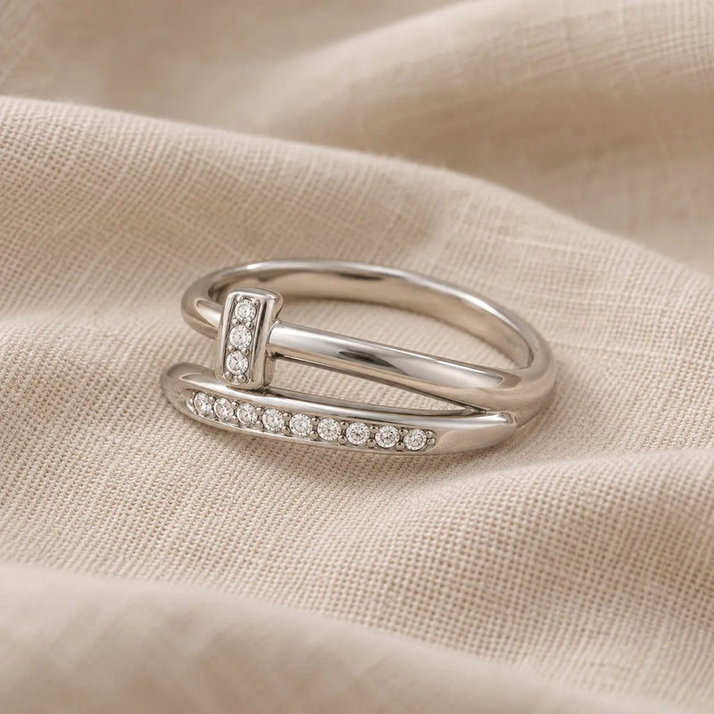 White Gold Zirconia Crossover Ring