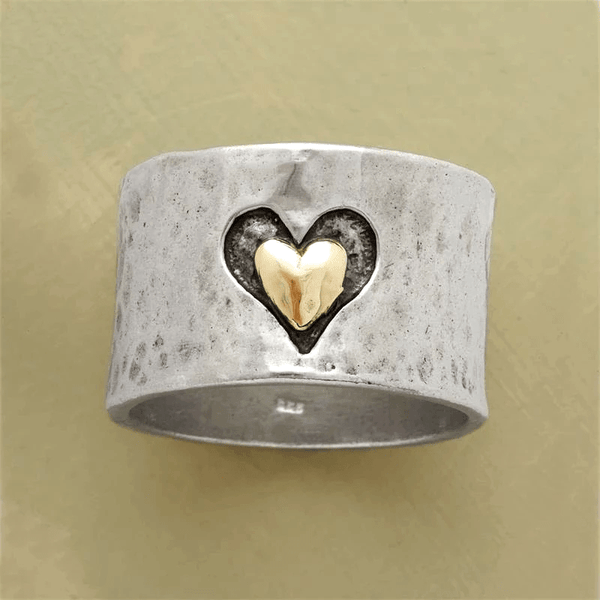 Retro Dual-Tone Silvery Heart Ring