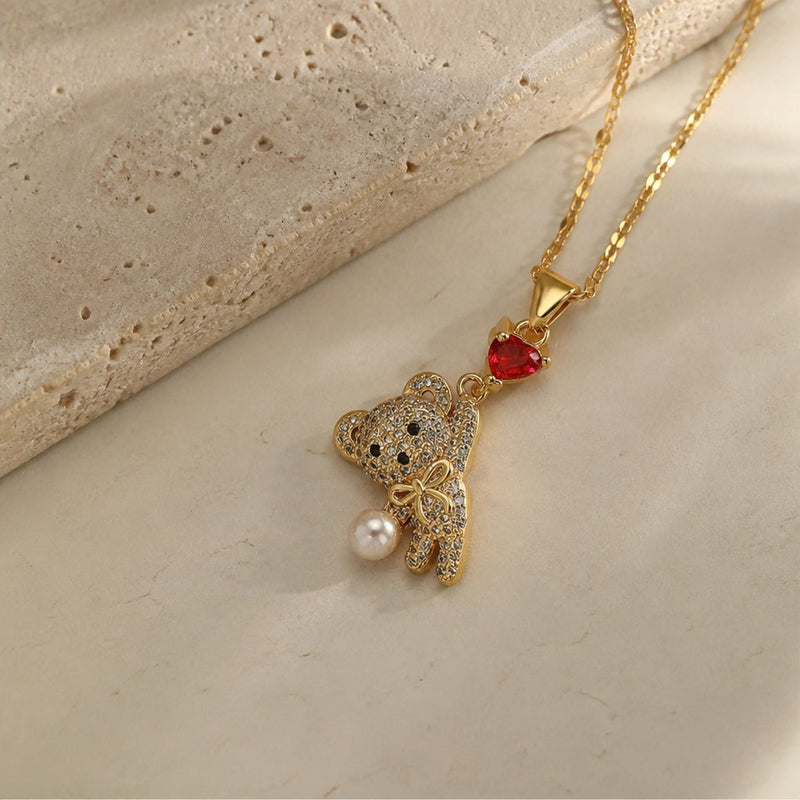 Heart Shaped Bear Pendant Necklace