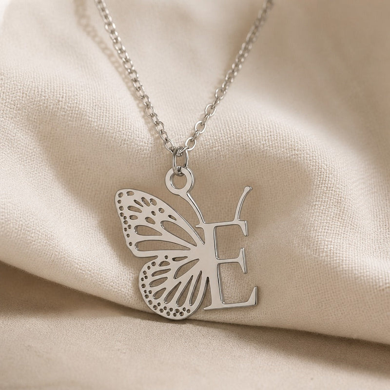 Butterfly Initial Letter Pendant Necklace