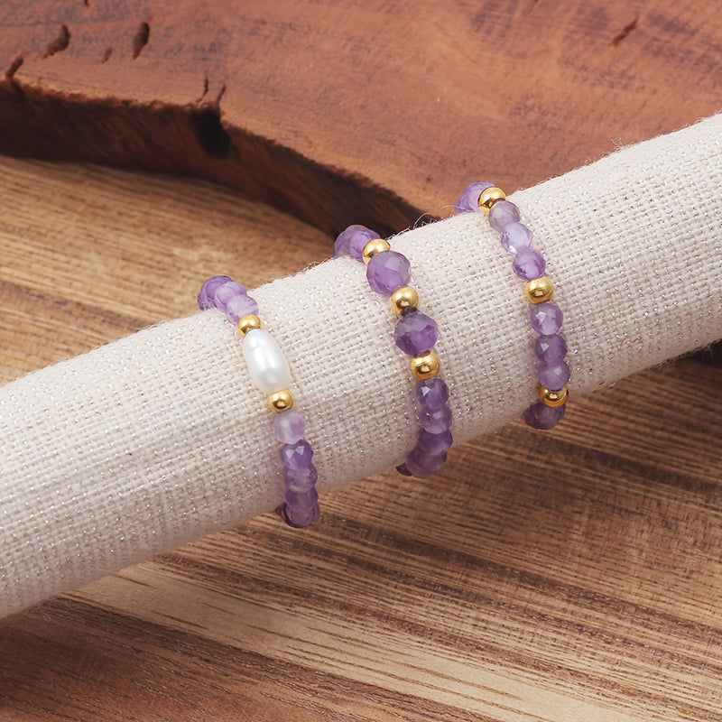 3pcs Set Amethyst Beaded Rings