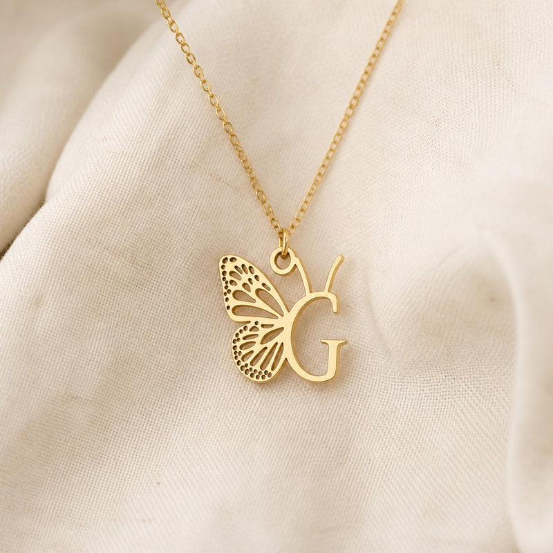 Butterfly Initial Letter Pendant Necklace