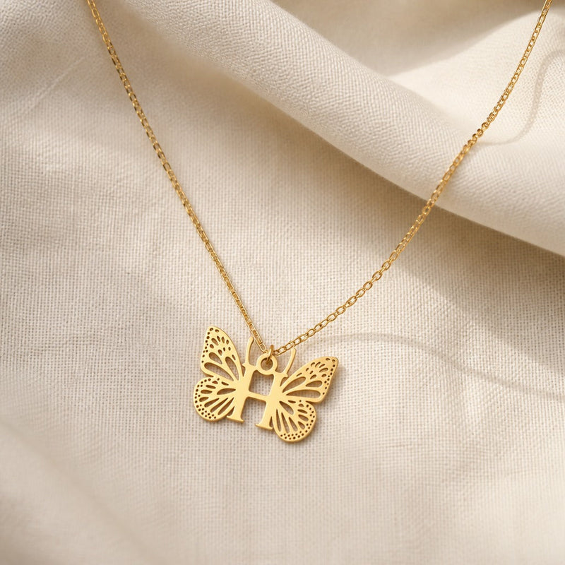 Butterfly Initial Letter Pendant Necklace