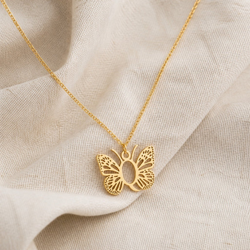 Butterfly Initial Letter Pendant Necklace