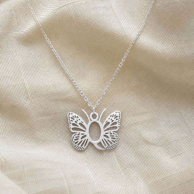 Butterfly Initial Letter Pendant Necklace