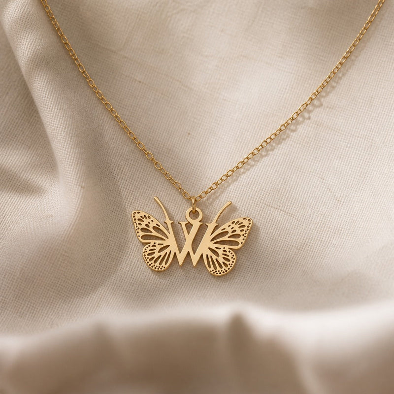 Butterfly Initial Letter Pendant Necklace