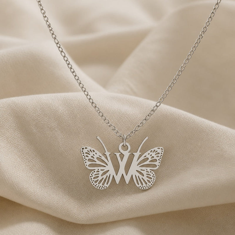 Butterfly Initial Letter Pendant Necklace