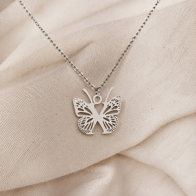 Butterfly Initial Letter Pendant Necklace