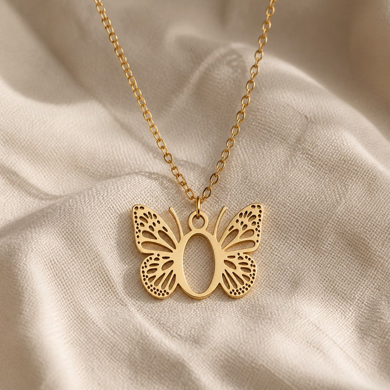 Butterfly Initial Letter Pendant Necklace
