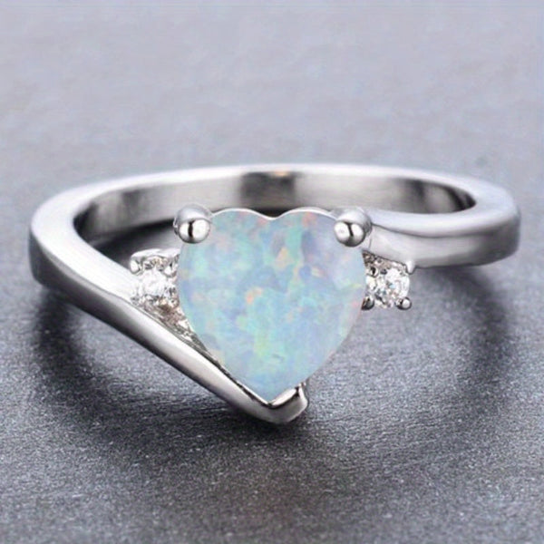 Sleek Silver Heart Moonstone Ring
