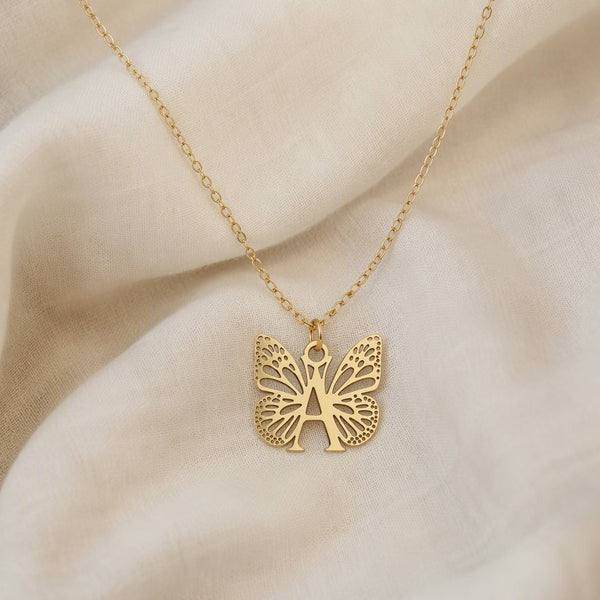 Butterfly Initial Letter Pendant Necklace