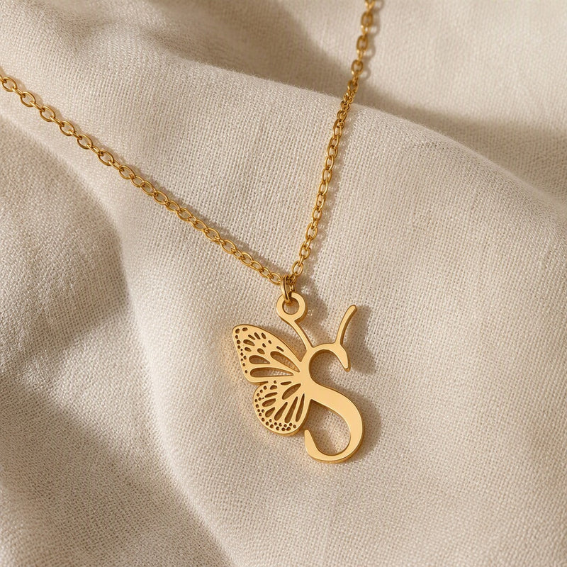 Butterfly Initial Letter Pendant Necklace