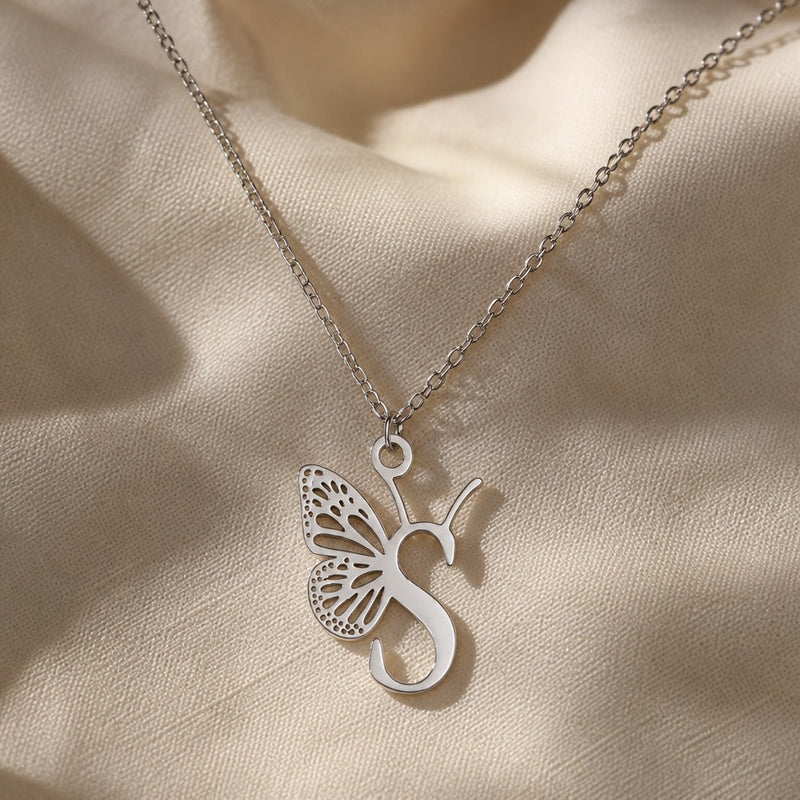 Butterfly Initial Letter Pendant Necklace