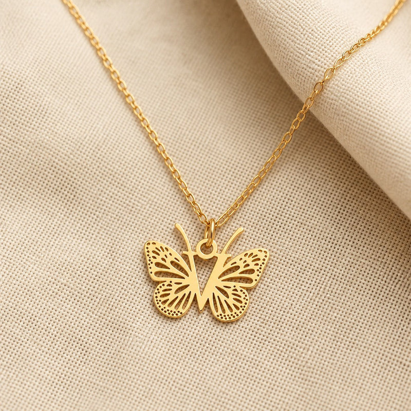 Butterfly Initial Letter Pendant Necklace