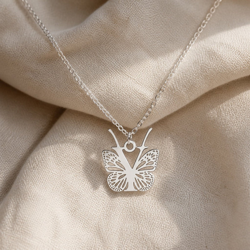 Butterfly Initial Letter Pendant Necklace