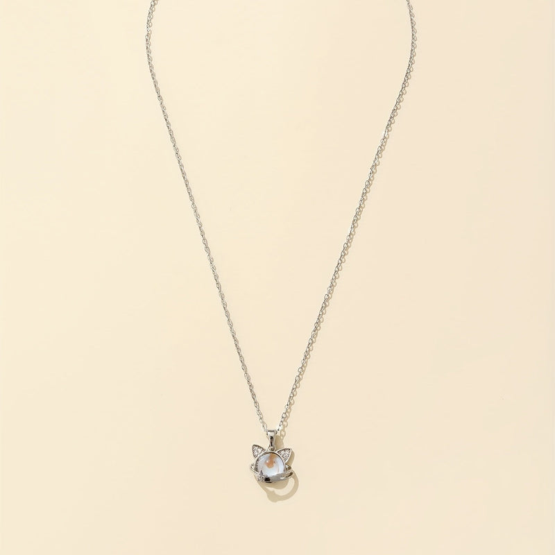 Adorable Moonstone Kitty Charm Necklace
