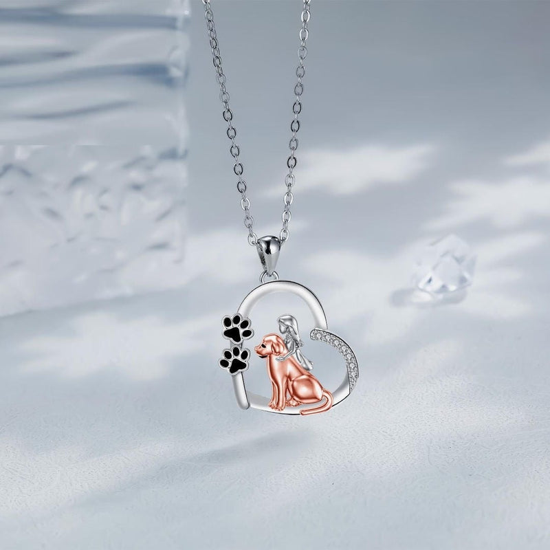 Heart Shaped Dog And Girl Necklace