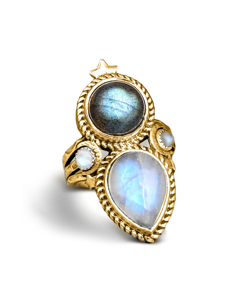 Celestial Moonstone Labradorite Ring