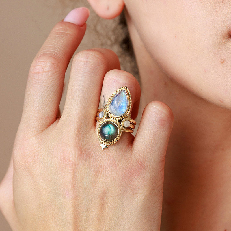 Celestial Moonstone Labradorite Ring