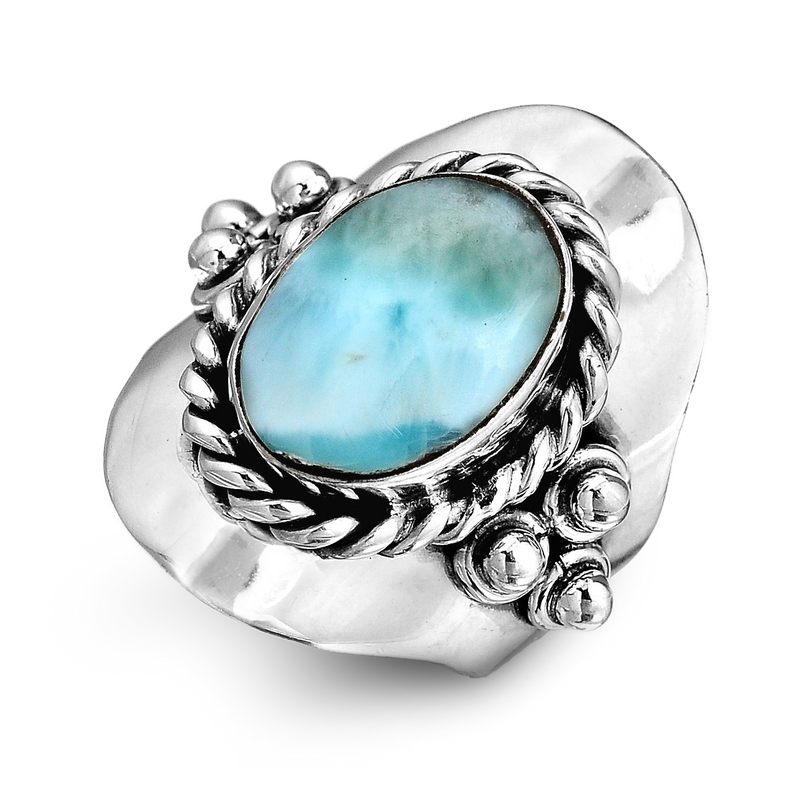 Larimar Silver Boho Ring