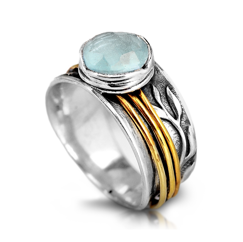 Aquamarine Spinner Silver Ring