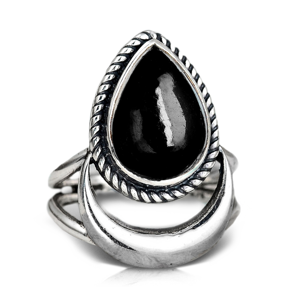 Black Tourmaline Moon Ring