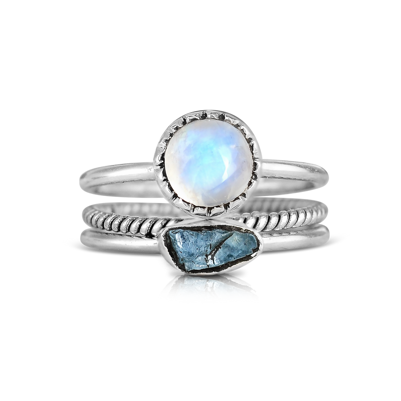 Moonstone Aquamarine Ring Set