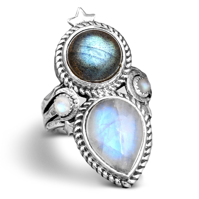 Celestial Moonstone Labradorite Ring