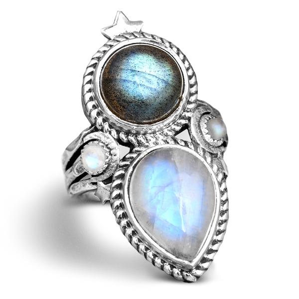 Celestial Moonstone Labradorite Ring