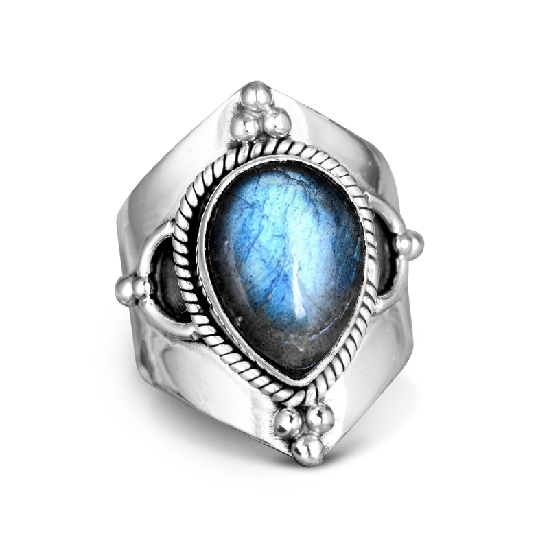 Teardrop Labradorite Silver Ring