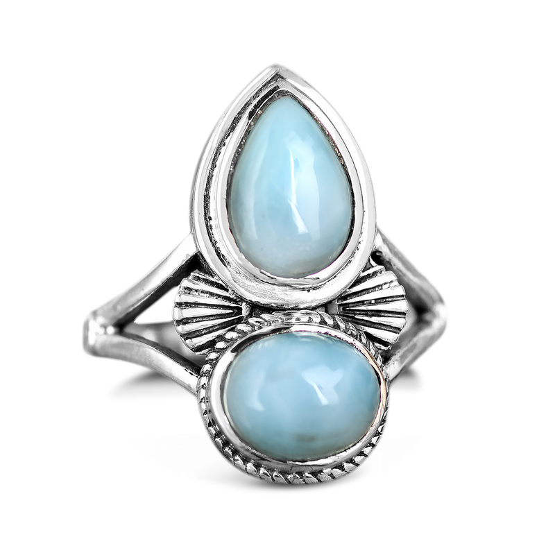 Boho Larimar Shell Ring