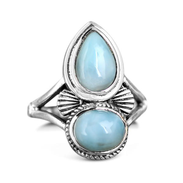 Boho Larimar Shell Ring