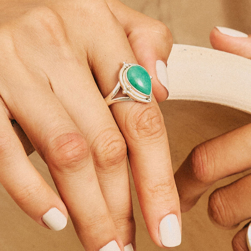 Turquoise Teardrop Silver Ring
