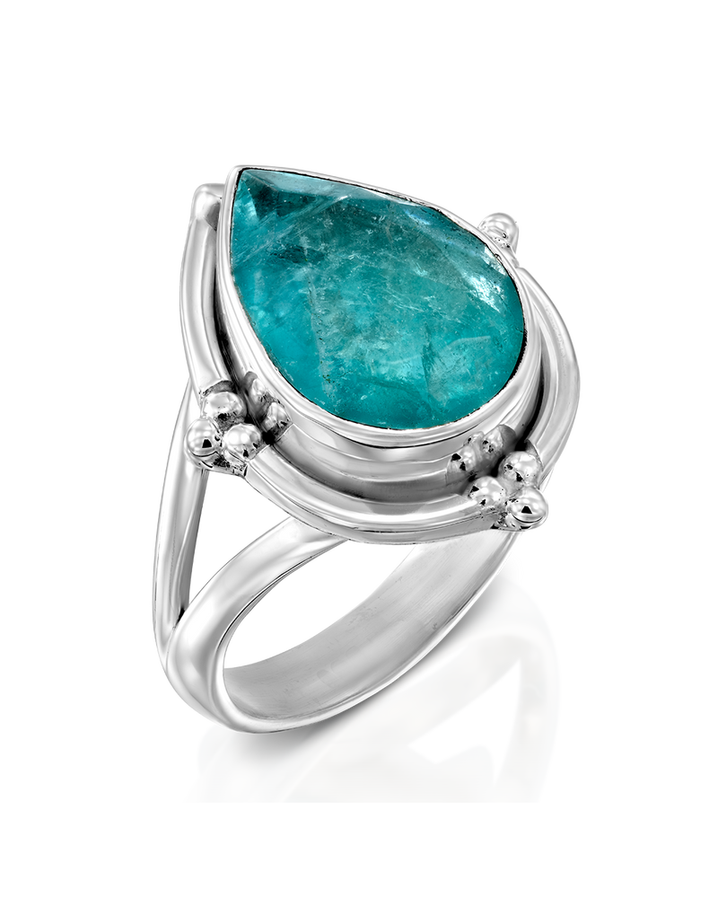 Fluorite Teardrop Silver Ring