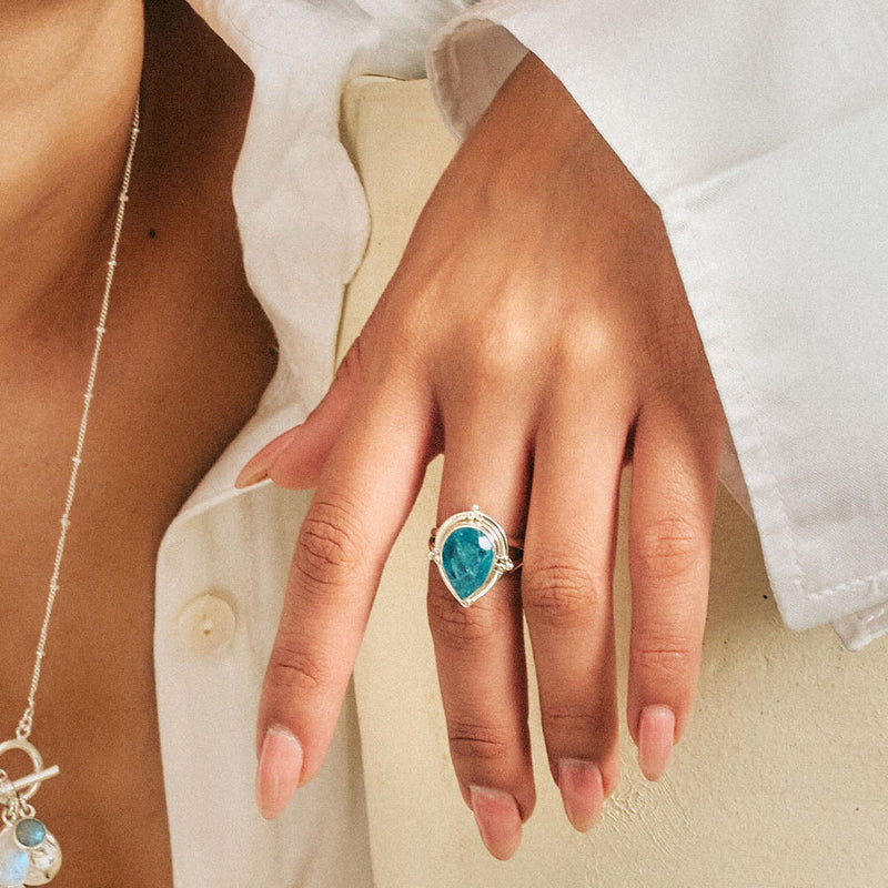 Fluorite Teardrop Silver Ring